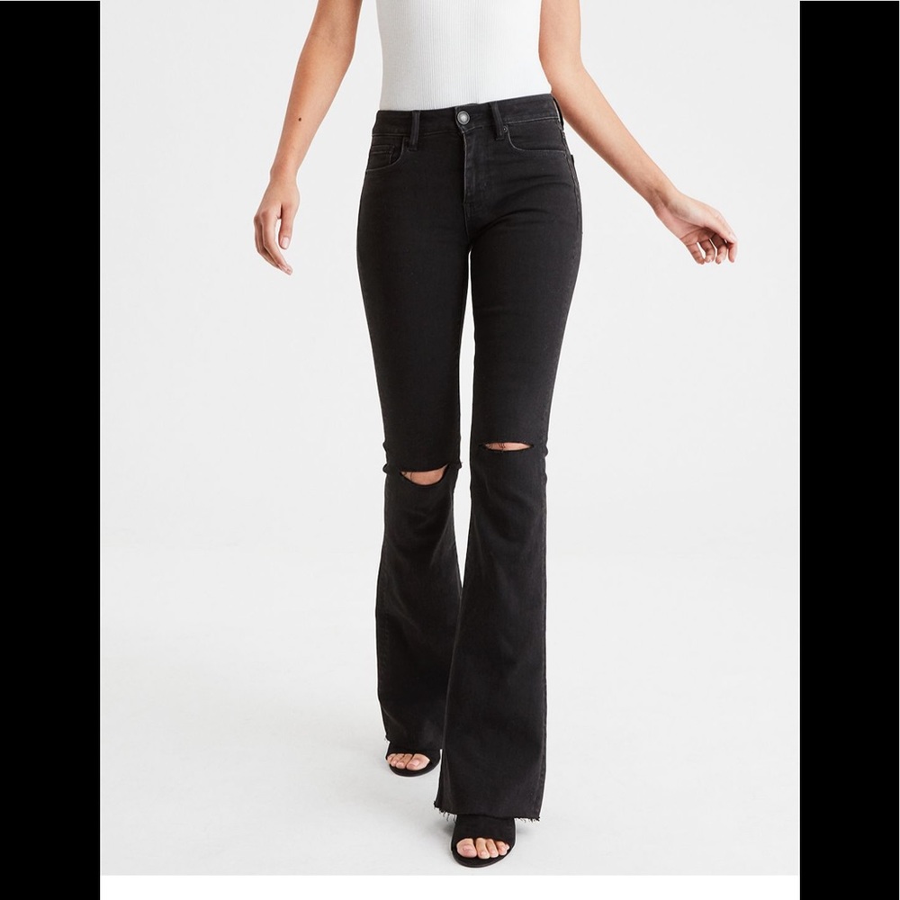 AE X High-Waisted Slim Flare Jeans Black